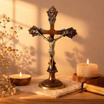 Handcrafted Christian Crucifix Cross Statue with Jesus Christ Figure