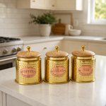 Brass Coffee Sugar Tea Canister Set of 3