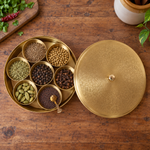 Handcrafted Brass Spice Box with Engraved Lid – 9 Inch