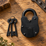 Vintage Black Iron Padlock with Keys
