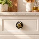 Black & Gold Floral Ceramic Cabinet Knob