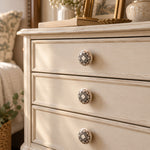 Ivory & Brown Floral Ceramic Cabinet Knob with Gold Brass Base