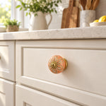 Peach Floral Ceramic Cabinet Knob with Gold Accent