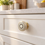Ivory & Gold Ceramic Cabinet Knob with Brass Base