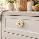 Ivory Ceramic Flower Cabinet Knob with Gold Center
