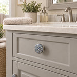 Blue & White Floral Ceramic Cabinet Knob with Silver-Tone Base