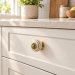 White Ceramic Cabinet Knob with Gold Floral Center