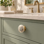 White Ceramic Floral Cabinet Knob with Gold Base