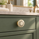 Ivory Ceramic Cabinet Knob with Gold Floral Design