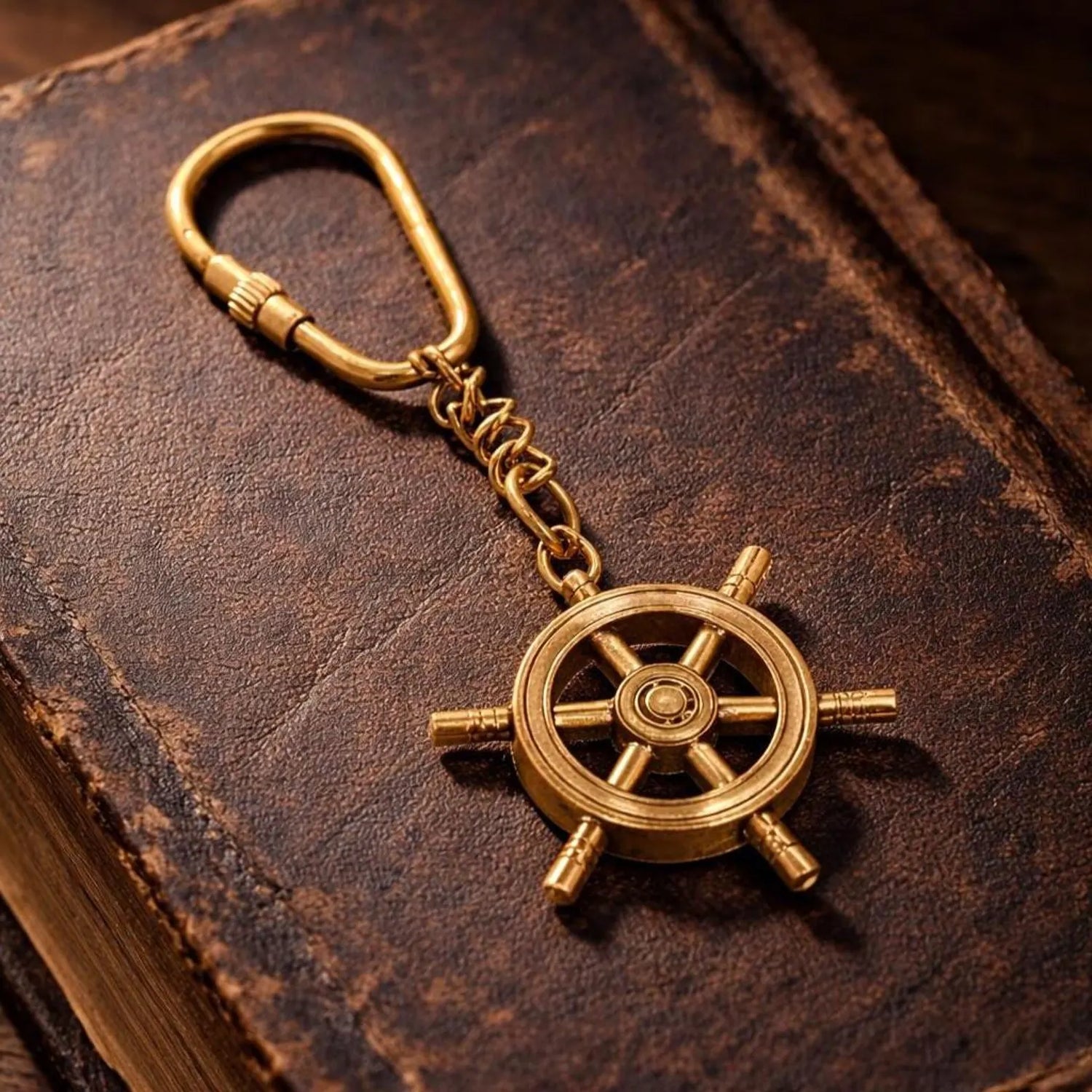 Brass Ship Wheel Keychain.