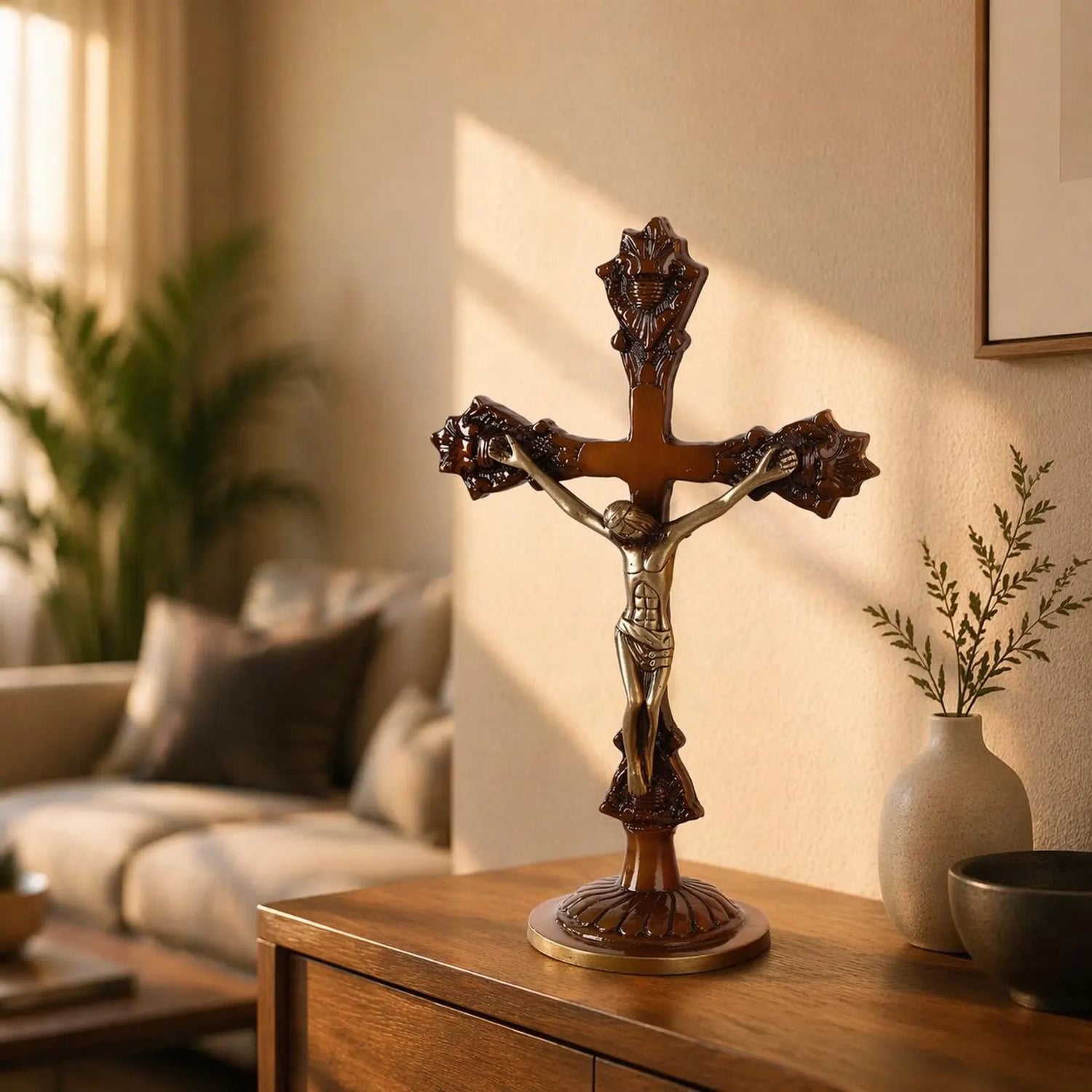Handcrafted Christian Crucifix Cross Statue with Jesus Christ Figure