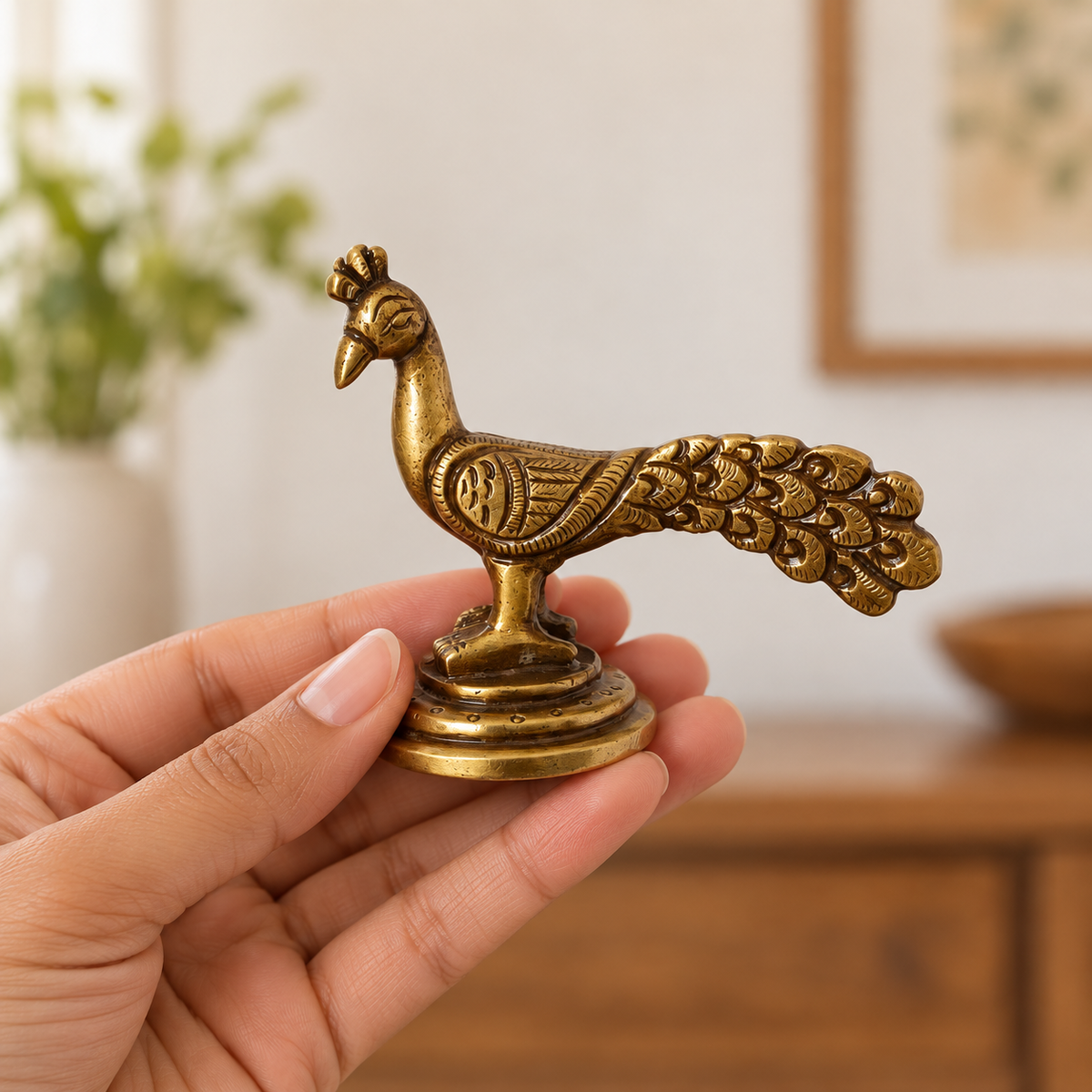 Antique Brass Peacock Figurine