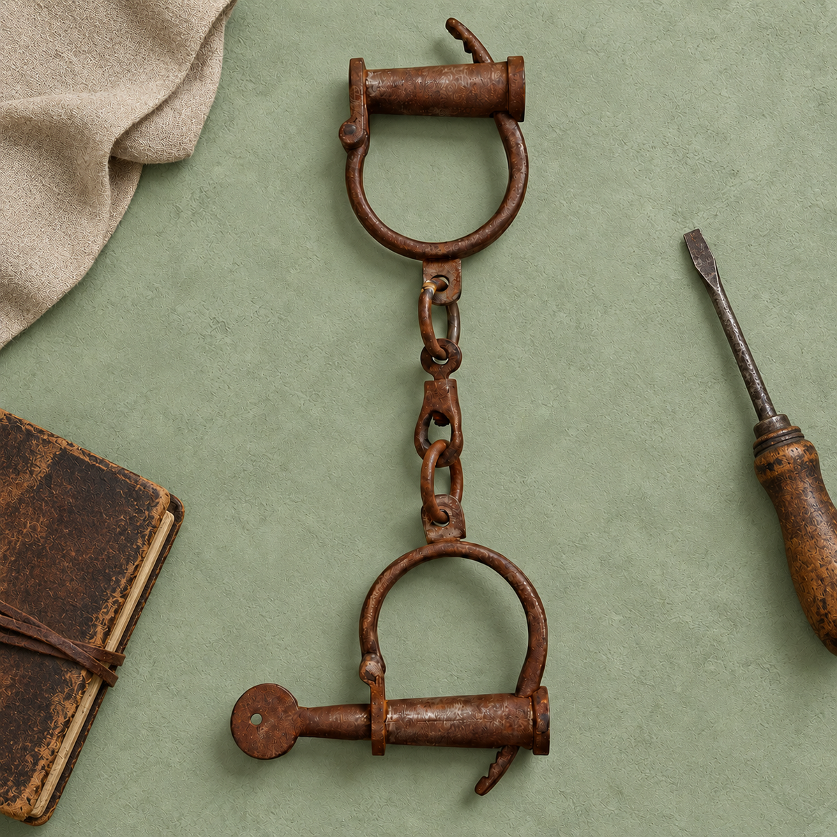 Vintage Iron Shackles with Key