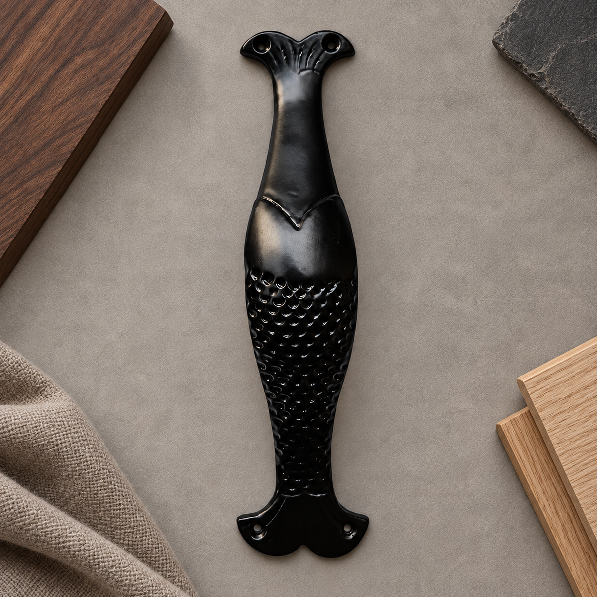 Black Metal Fish Design Door Pull Handle 9 Inch