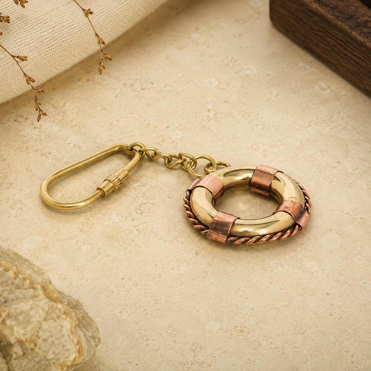 Brass Lifebuoy Nautical Keychain