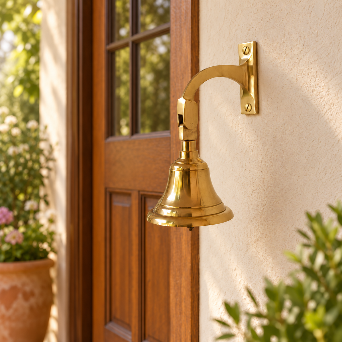 Vintage Solid Brass Wall Mounted Bell with Curved Bracket