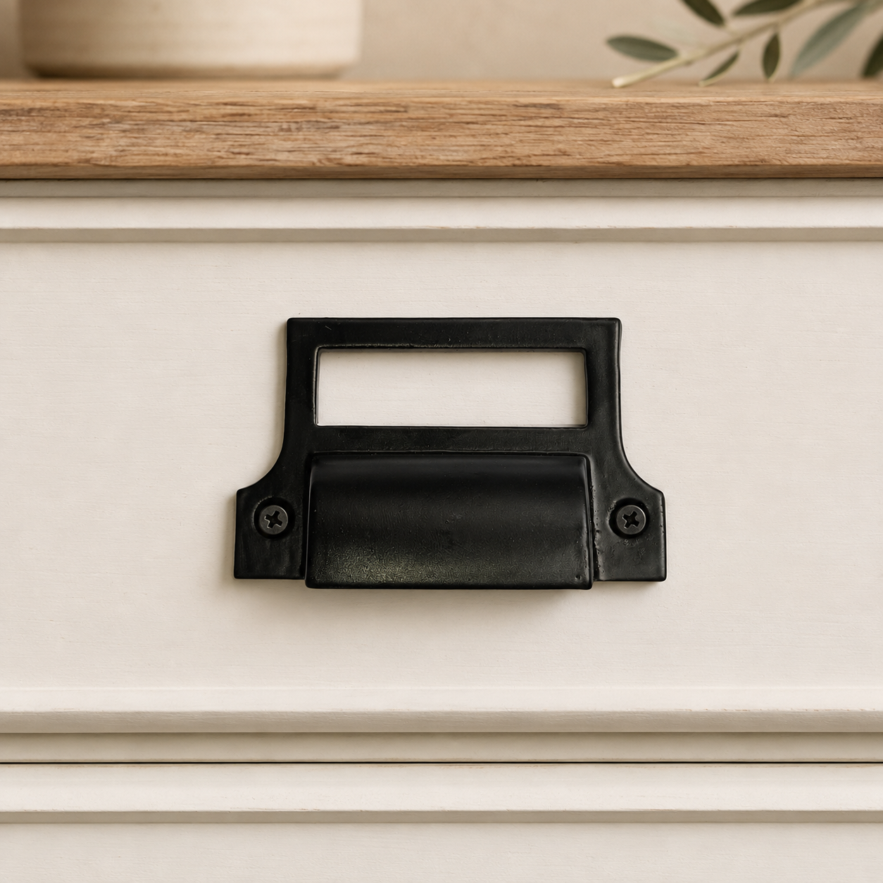 Vintage Black Iron Label Holder Bin Pull