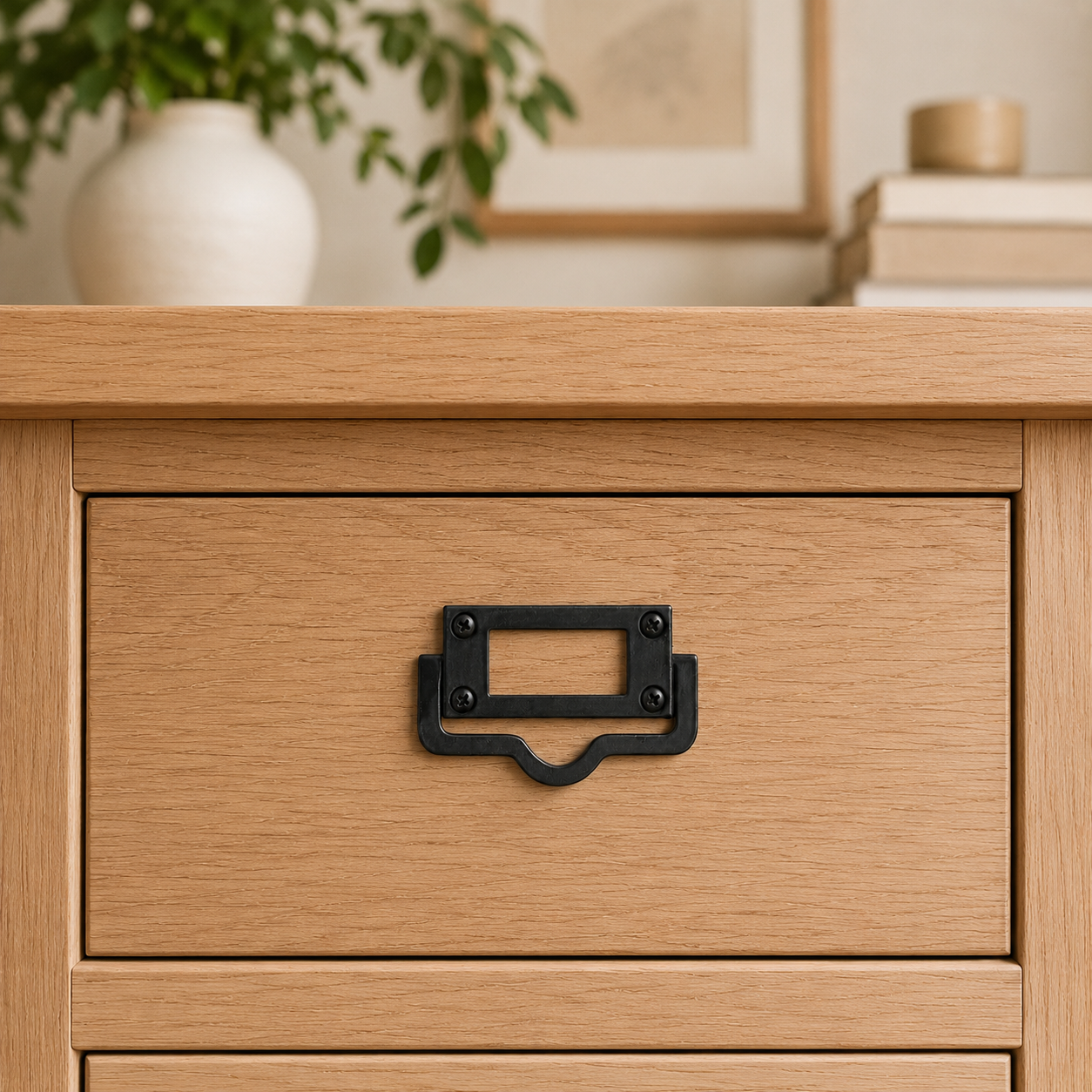 Vintage Black Iron Label Holder Drawer Pull