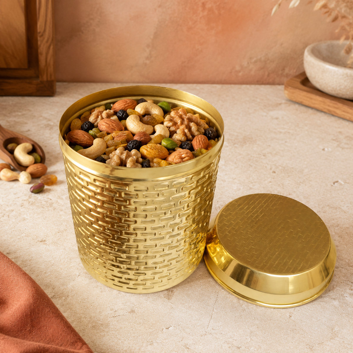 Brass Kitchen Storage Jar with Lid 8"