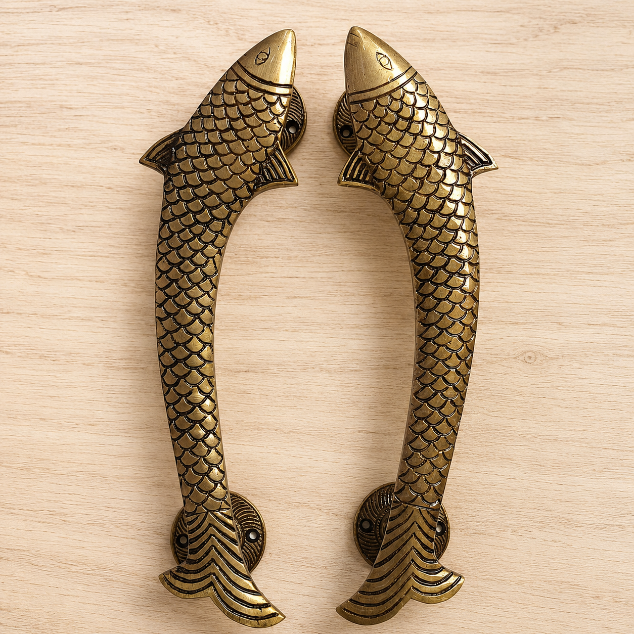Antique Brass Fish Door Handle 12 Inch
