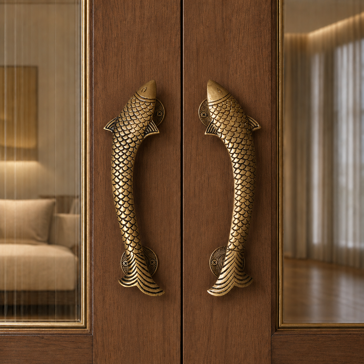 Antique Brass Fish Door Handle 12 Inch