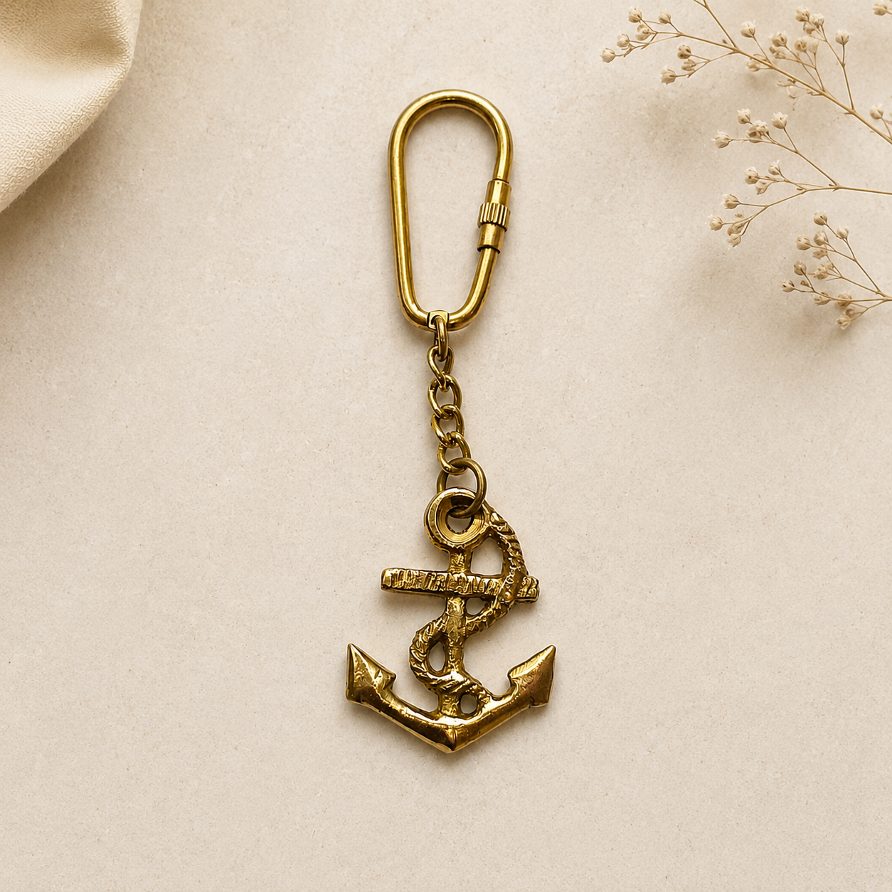 Nautical Brass Anchor Key Ring