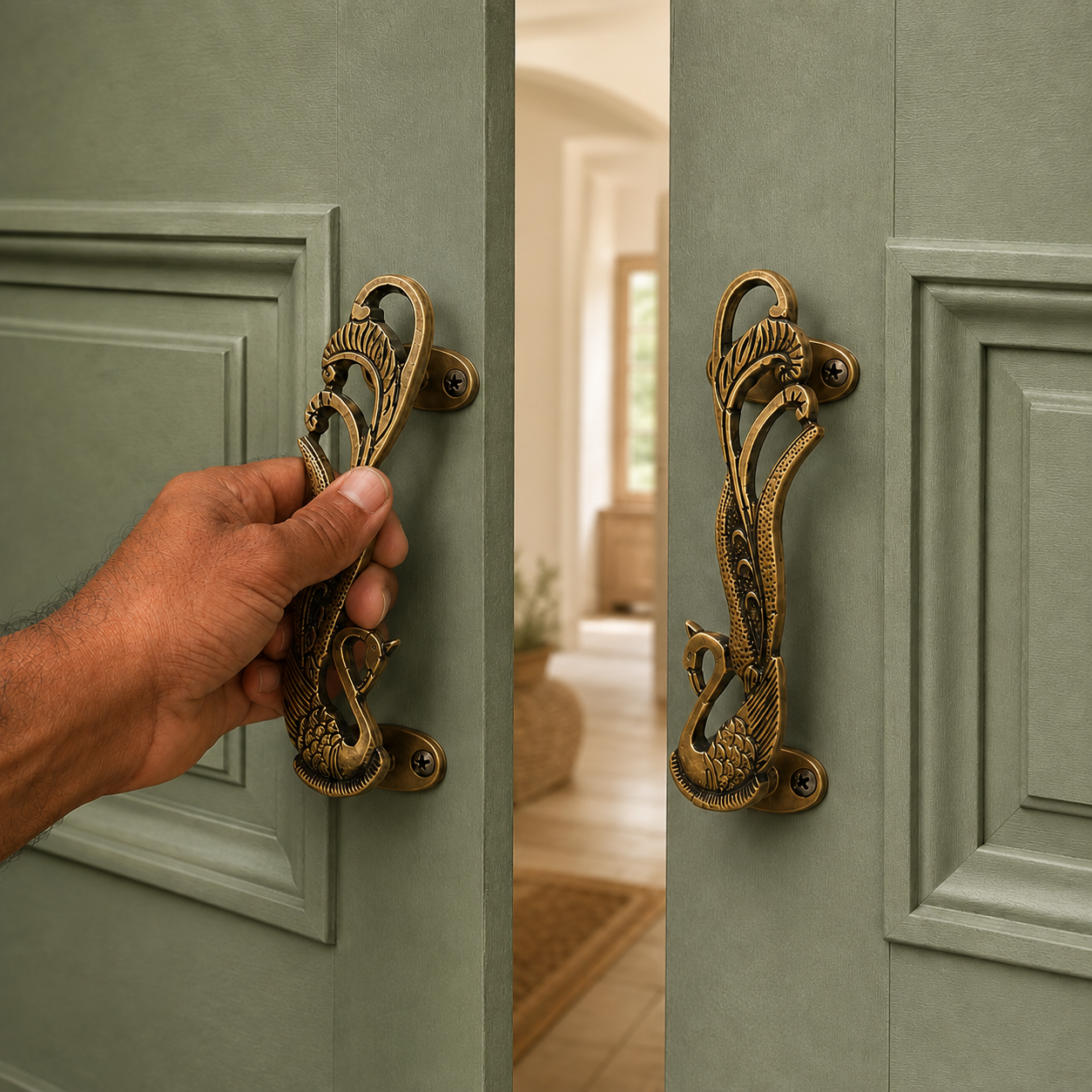 Solid Brass Peacock Door Handle 7 Inch