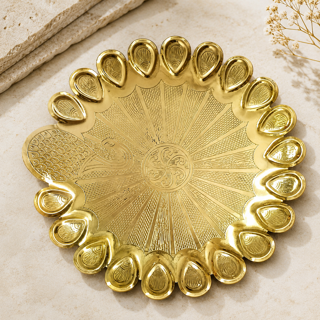 Brass Decorative Serving Bowl with Pedestal Base