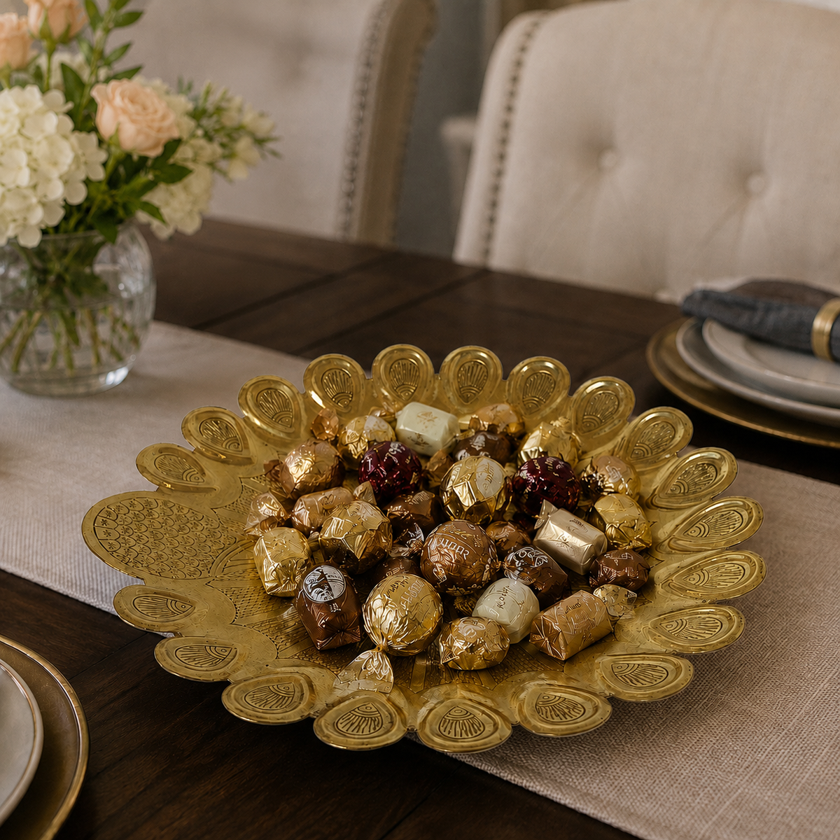 Brass Decorative Serving Bowl with Pedestal Base