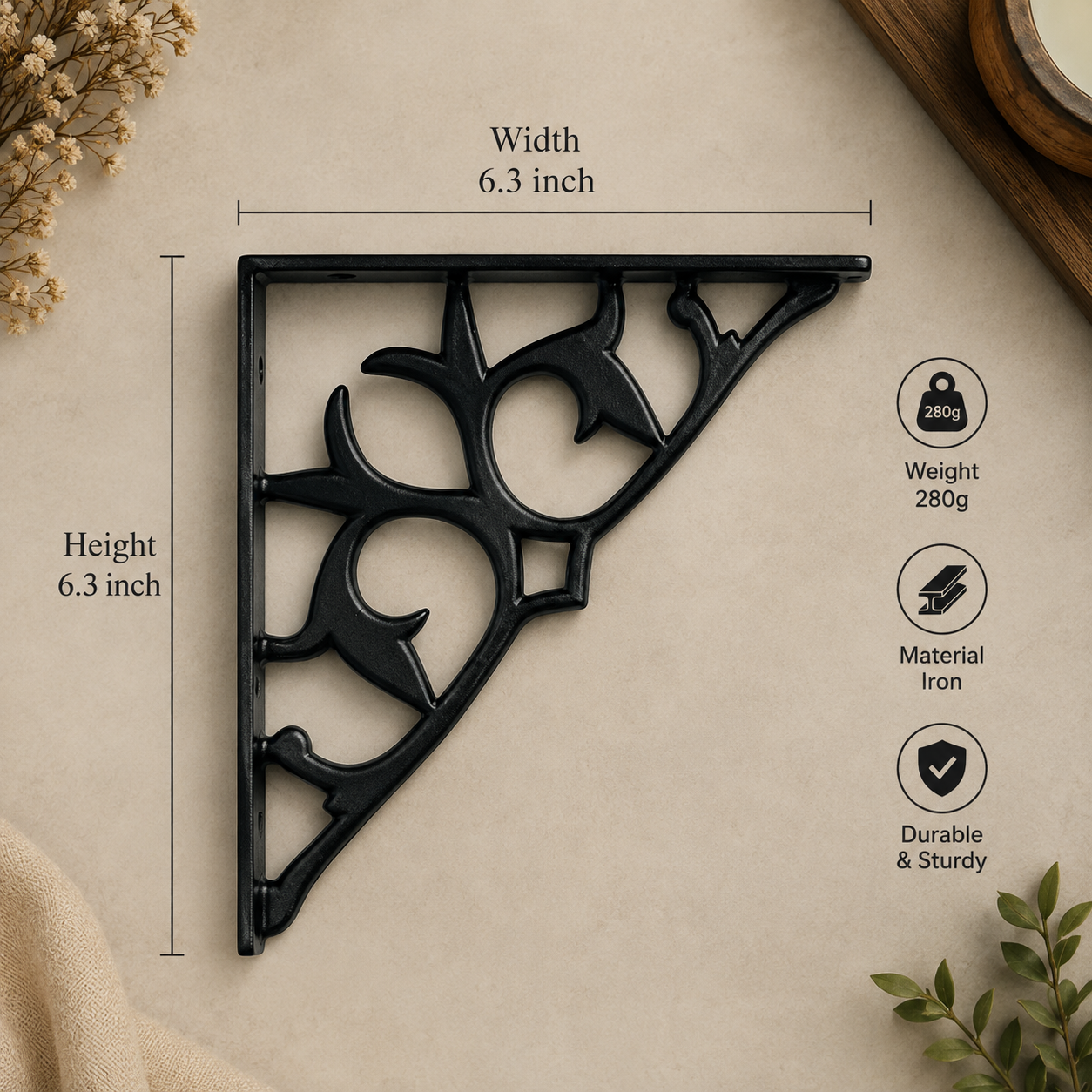Vintage Black Iron Shelf Bracket – 6.3 Inch