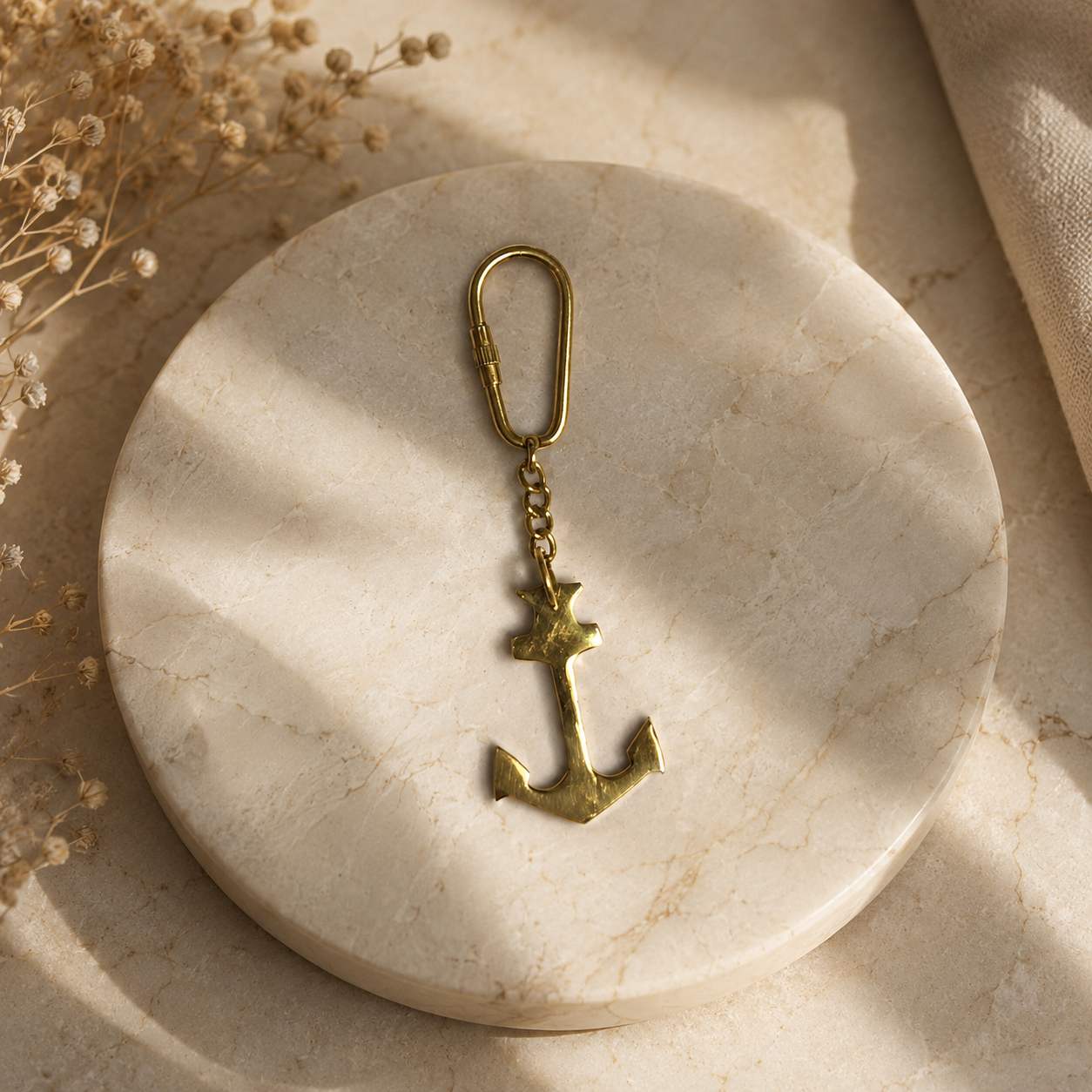 Handcrafted Solid Brass Anchor Keychain