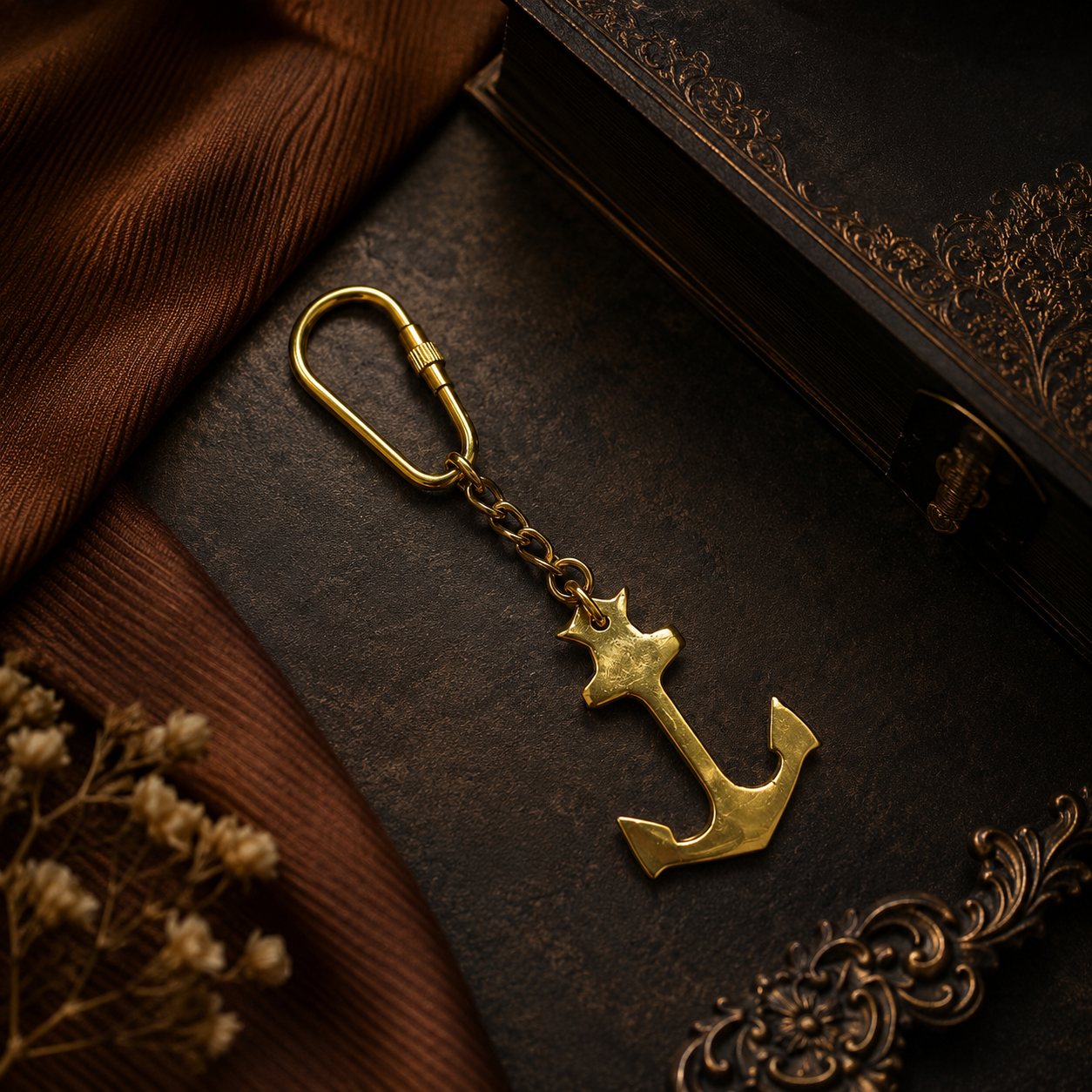 Handcrafted Solid Brass Anchor Keychain
