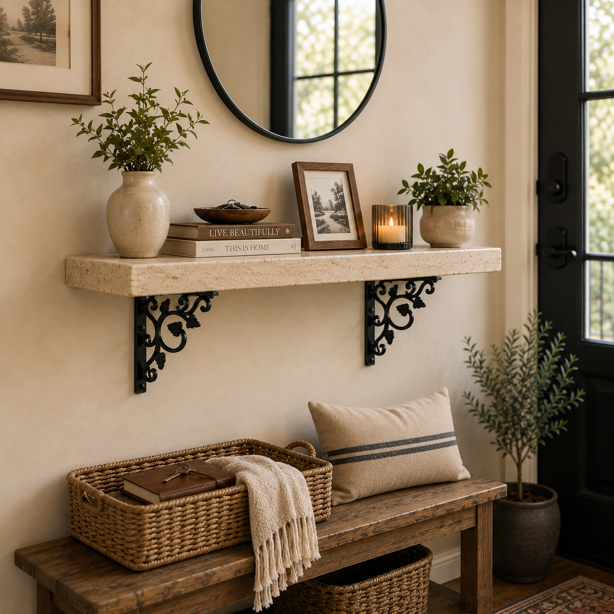 Black Brass Floral Shelf Bracket