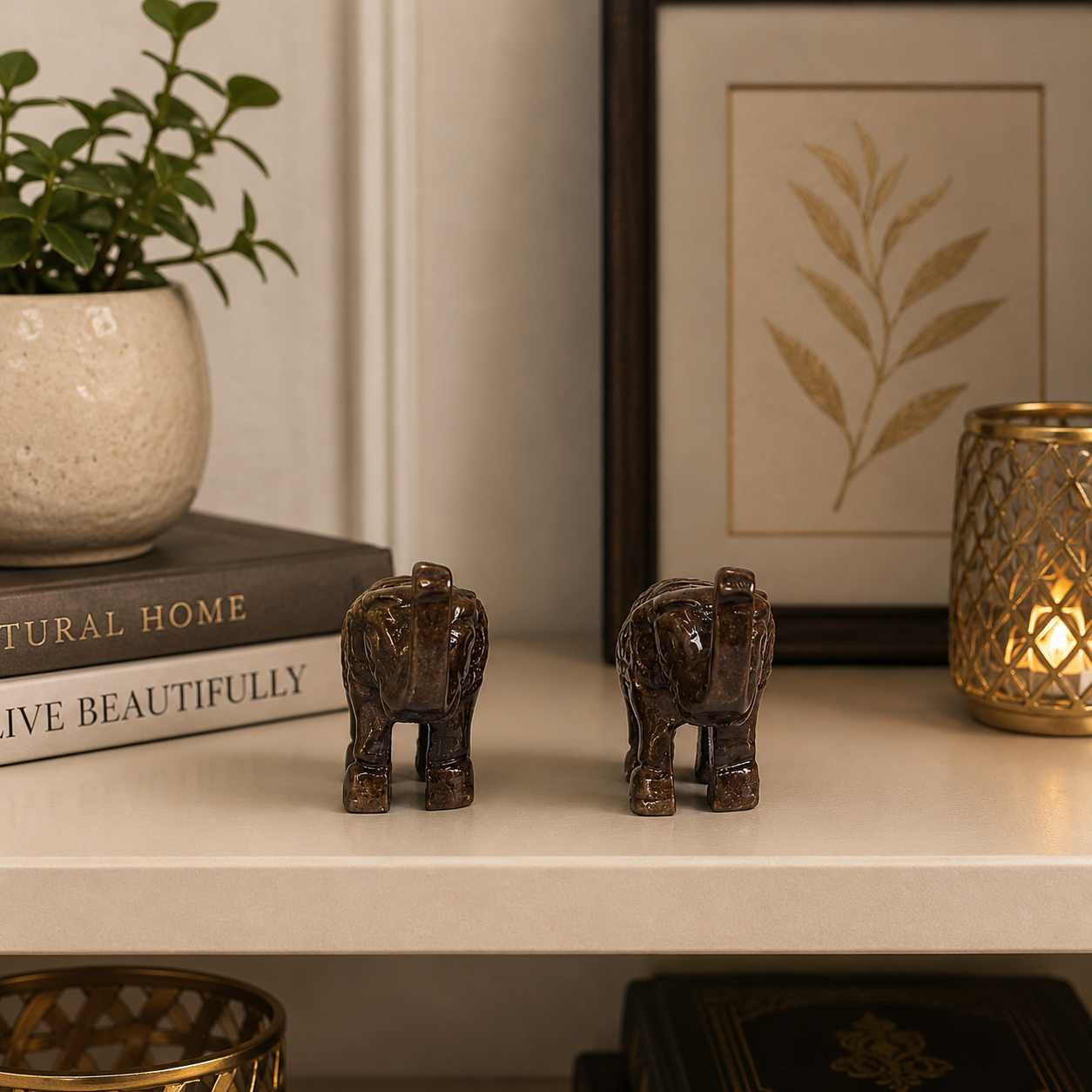 Handcrafted Solid Brass Elephant Figurine Set of 2