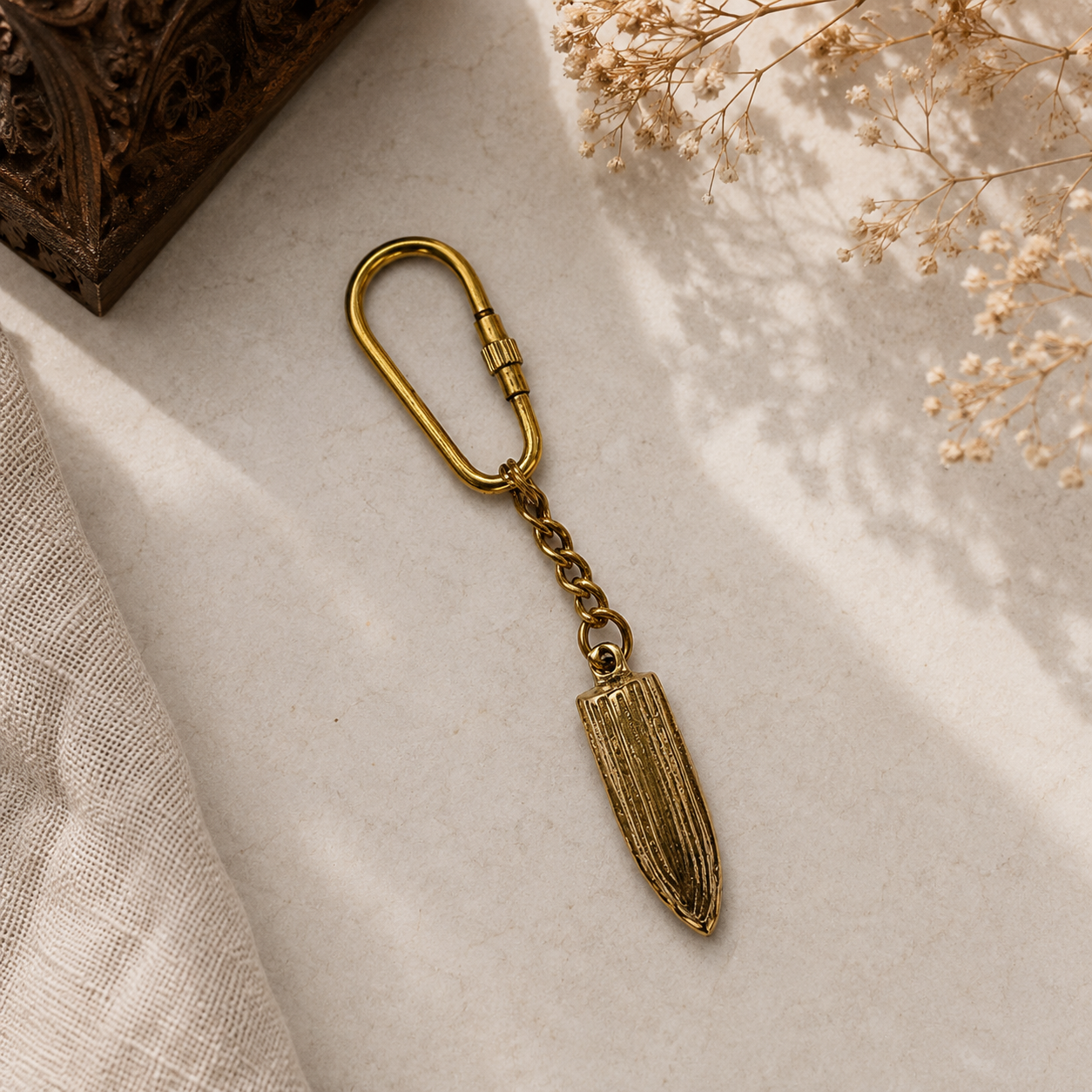 Handmade Solid Brass Boat Keychain with Carabiner Clip