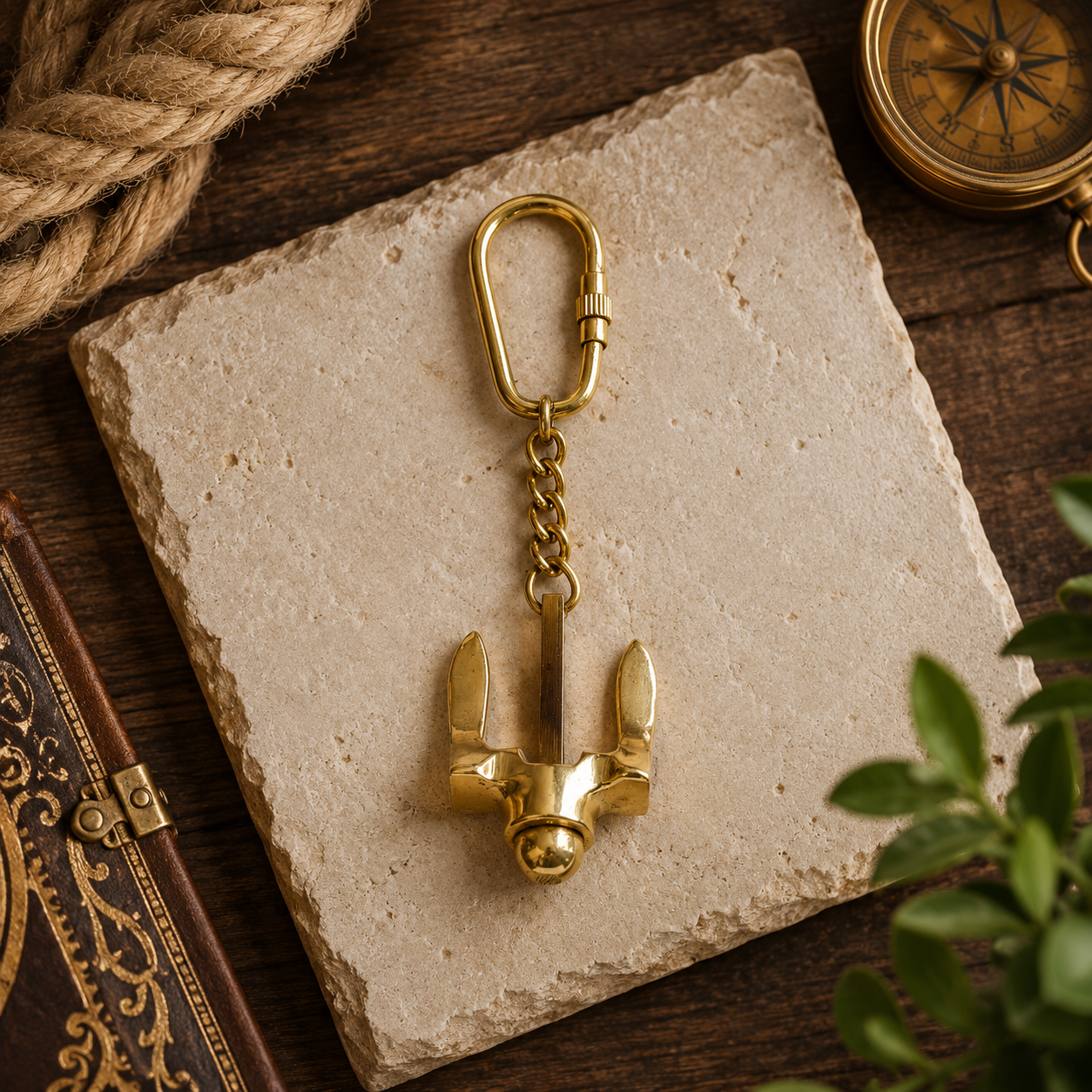 Handcrafted Solid Brass Anchor Keychain