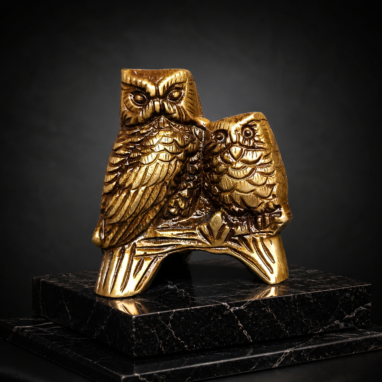 Handcrafted Brass Owl Couple Figurine