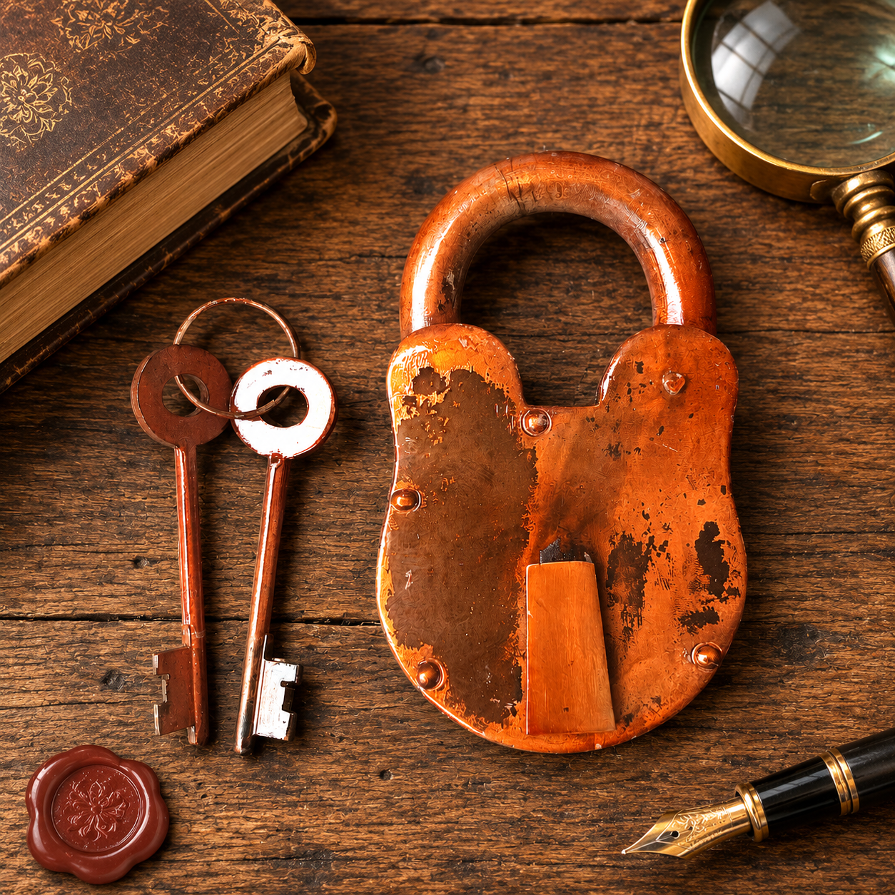 Vintage Iron Padlock with 2 Keys