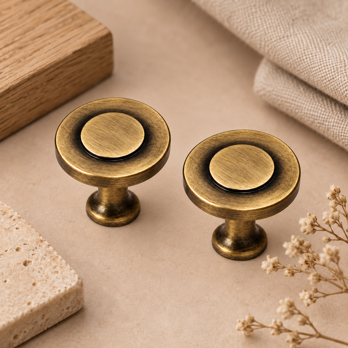38mm Antique Brass Round Cabinet Knob