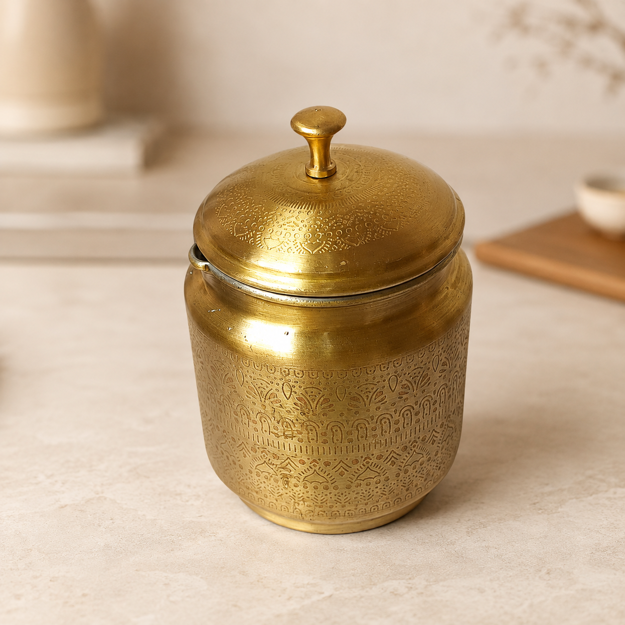 Handcrafted Brass Storage Jar with Lid & Spoon