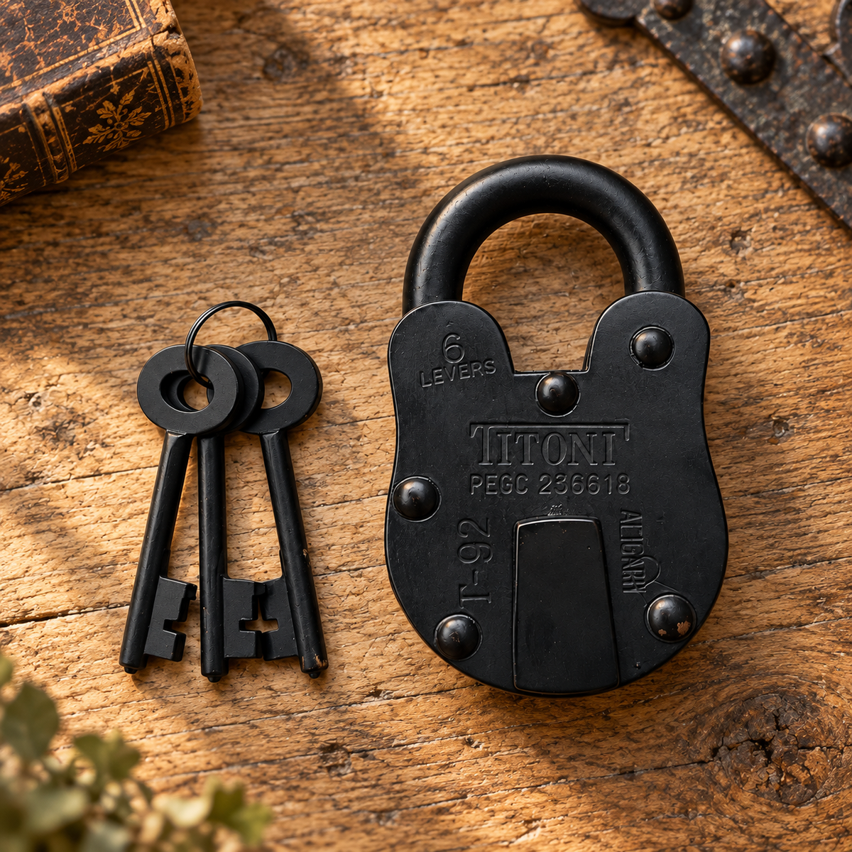 Vintage Black Iron Padlock with Keys