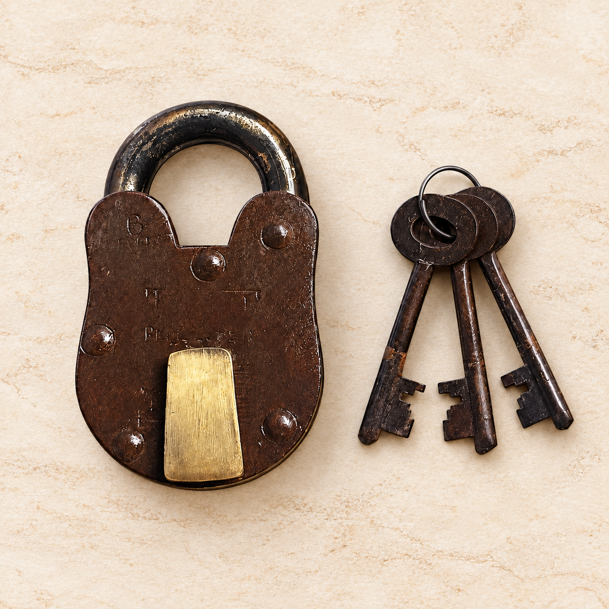 Vintage Iron Padlock with 3 Keys