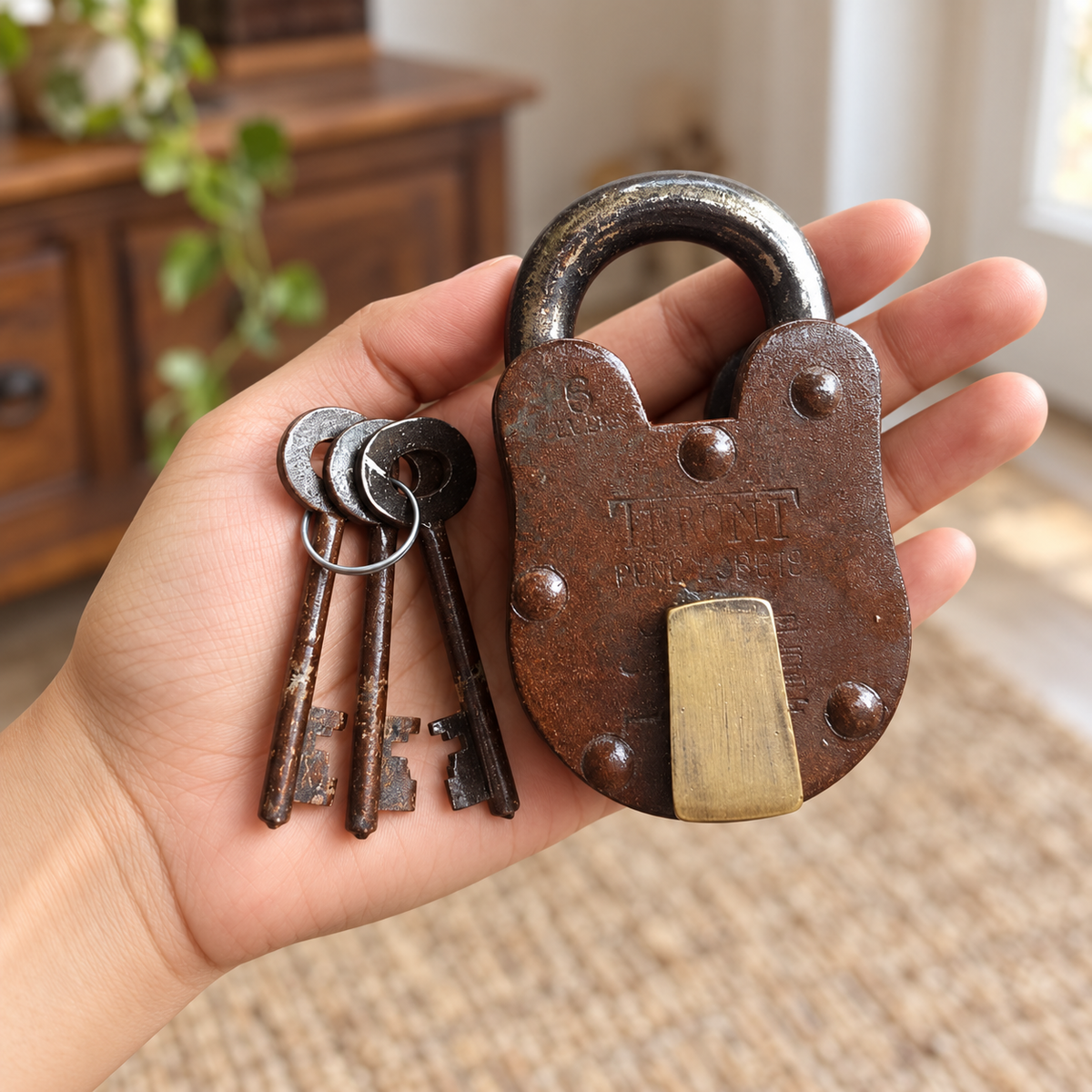 Vintage Iron Padlock with 3 Keys