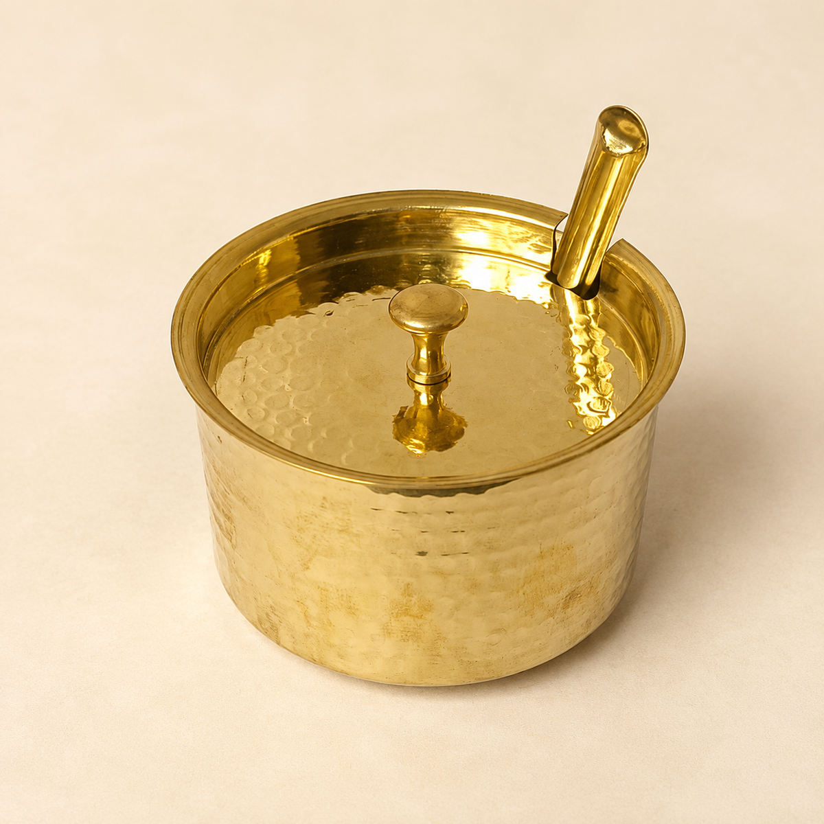 Handcrafted Brass Ghee Pot with Lid & Spoon