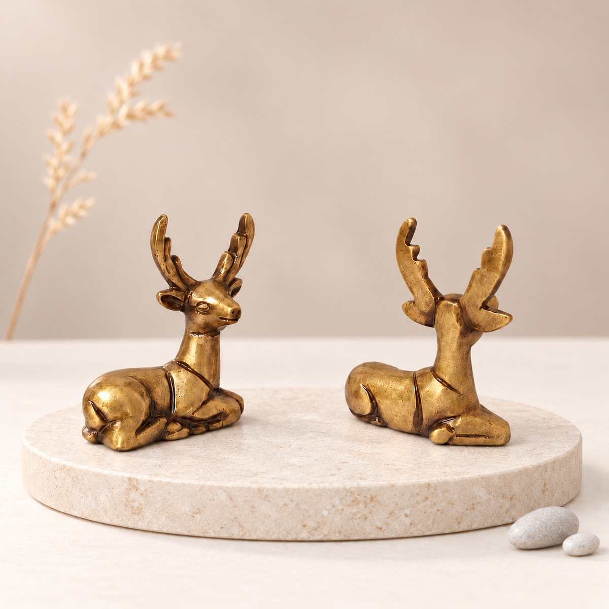 Set of 2 Solid Brass Deer Figurines