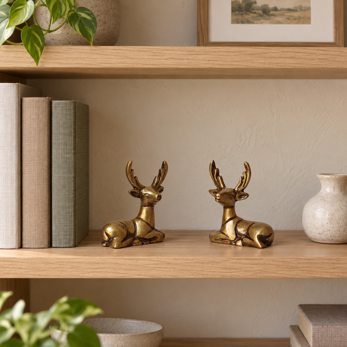 Set of 2 Solid Brass Deer Figurines