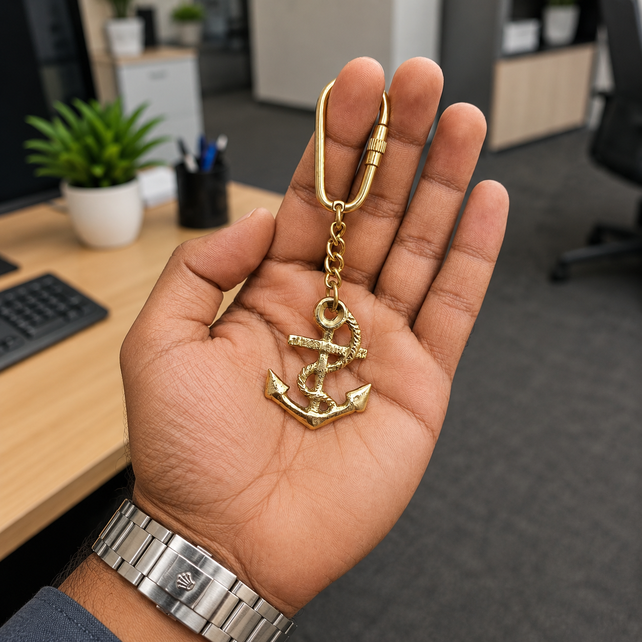 Nautical Brass Anchor Key Ring