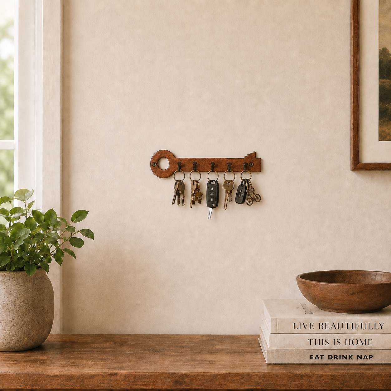 Vintage Brass Key Shaped Wall Key Holder
