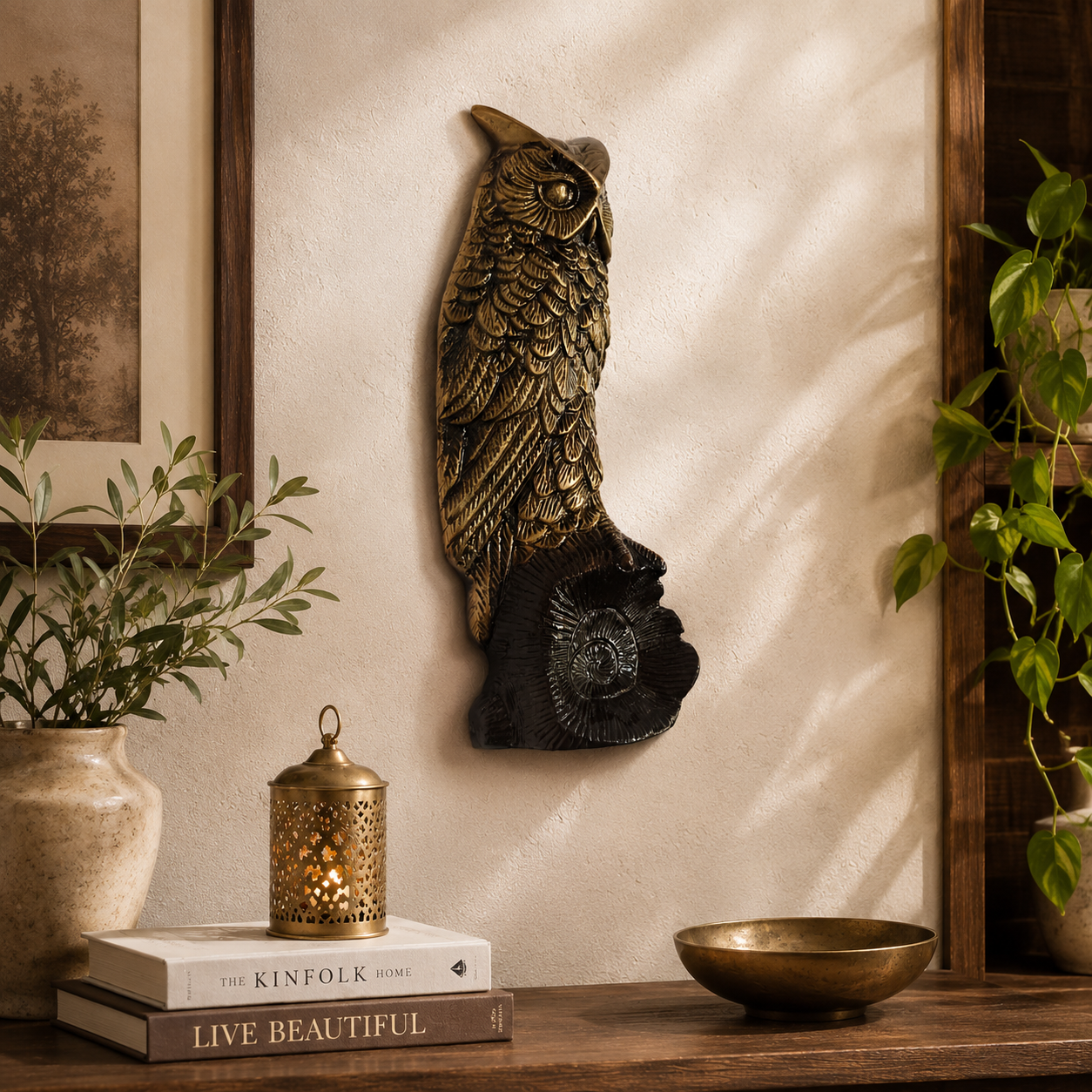 Antique Brass Owl Wall Hanging