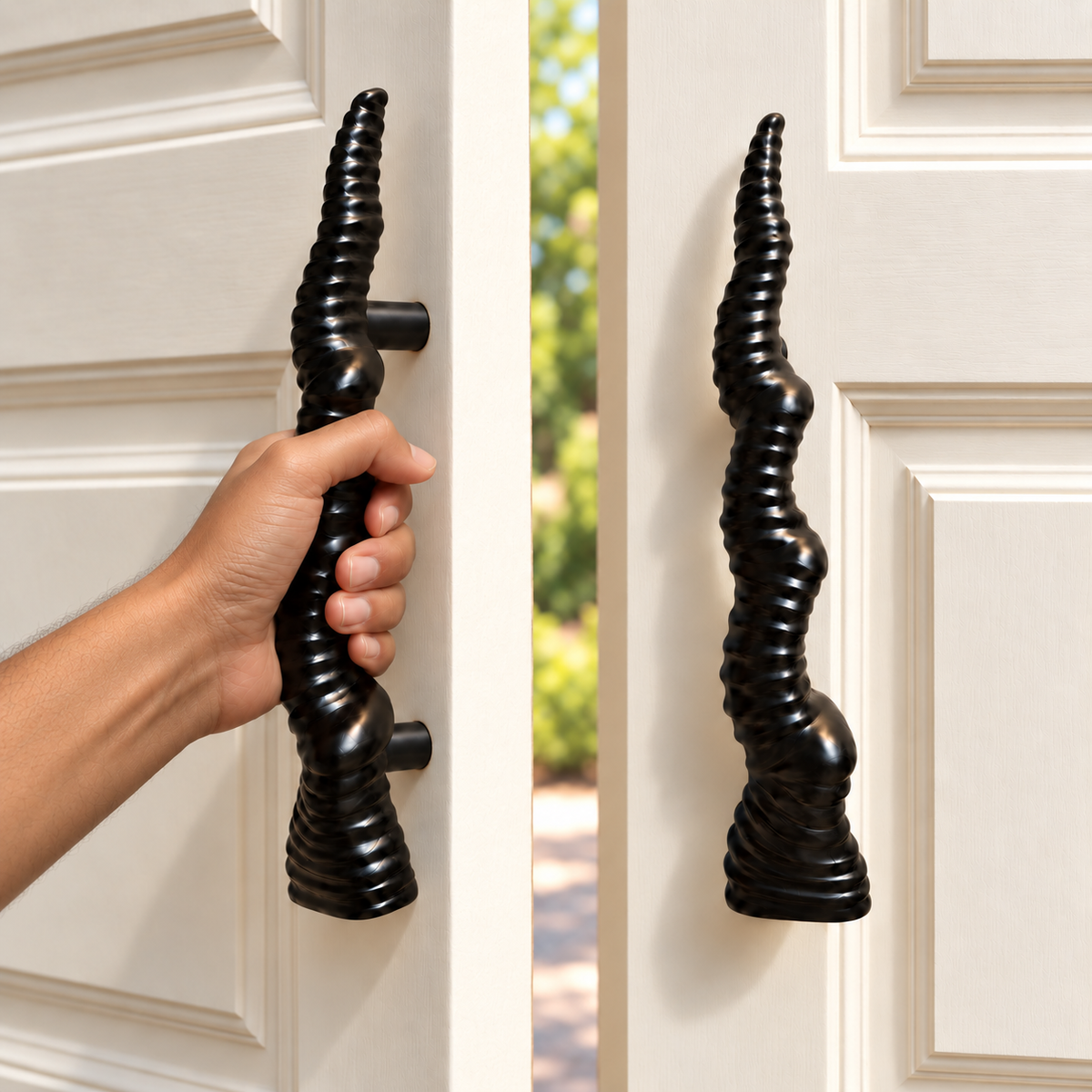 Sculptural Ribbed Metal Door Pull Handle